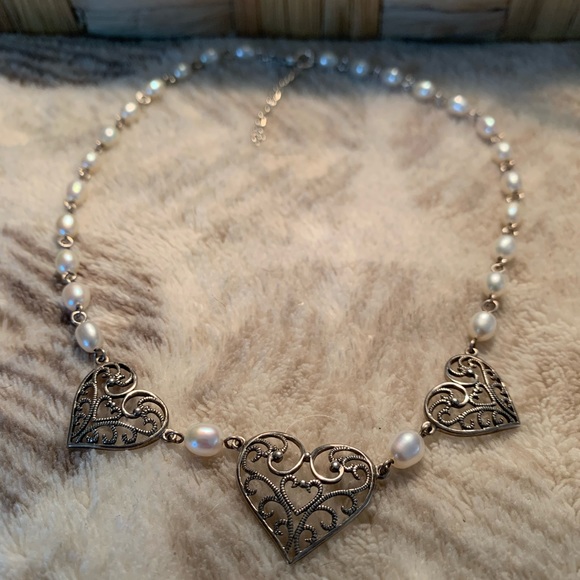 Sterling silver and Pearl heart necklace - Picture 3 of 4